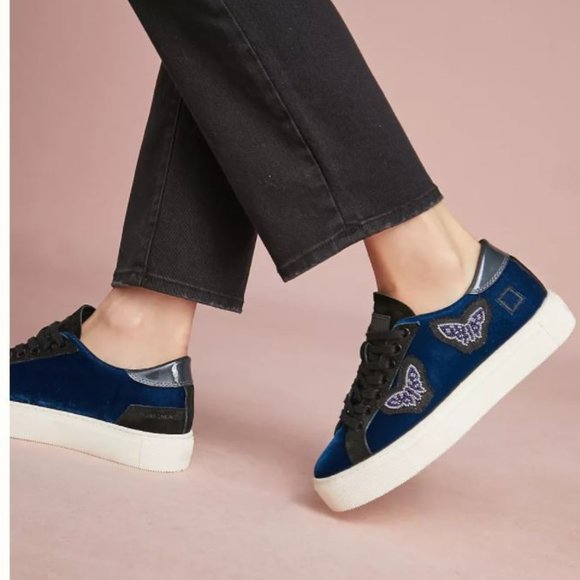 D.A.T.E. Velvet Butterfly Sneakers in Velvet Blue - Size 39 EU / 8.5 US - NWT - Picture 1 of 9
